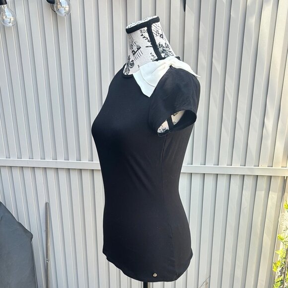 Ted Baker London Black Fitted T-Shirt Large White Bow Shoulder Detail - Picture 5 of 11